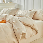 Parure de lit avec housse de couette, tailles Twin, Full, Queen et King, style nordique, avec motif rayures ondulées, disponible en 135 × 200 cm, 200 × 200 cm et jusqu’à 240 × 220 cm.