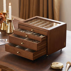 Boîte à bijoux en bois massif de luxe, style rétro, coffret de rangement pour bijoux, présentoir pour colliers, boucles d’oreilles et bracelets, vitrine et organisateur de bijoux