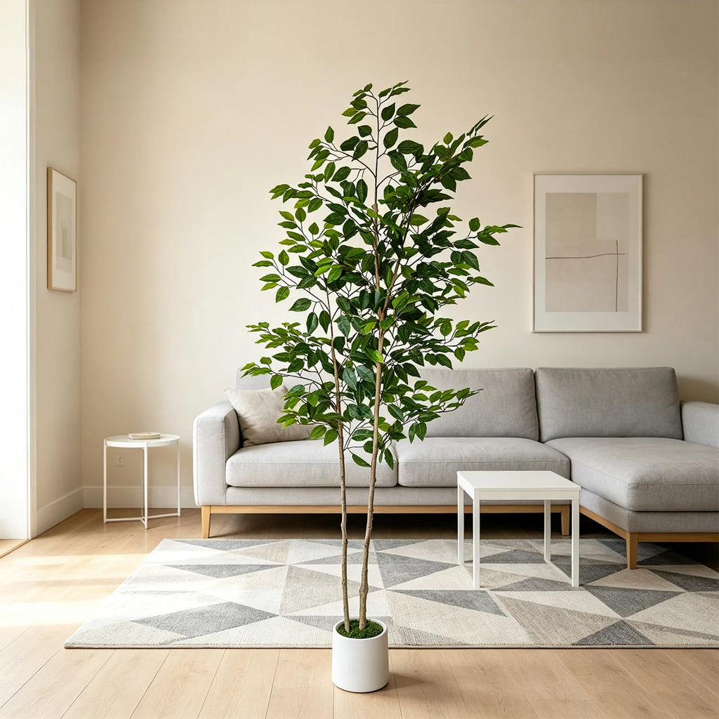 Ficus artificiel de 140 à 210 cm, plante artificielle à double tronc, décoration végétale synthétique pour intérieur, salon et maison.