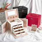 Boîte à bijoux en cuir à 5 niveaux et grande capacité, organisateur de rangement multicouche pour cosmétiques et bijoux, vente en gros directement auprès du fabricant