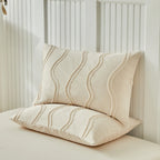 Parure de lit avec housse de couette, tailles Twin, Full, Queen et King, style nordique, avec motif rayures ondulées, disponible en 135 × 200 cm, 200 × 200 cm et jusqu’à 240 × 220 cm.