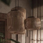 Suspension japonaise Wabi-Sabi en rotin tressé, style lanterne, pour chambre, maison d’hôtes ou salon de thé, luminaire décoratif pour plafond.