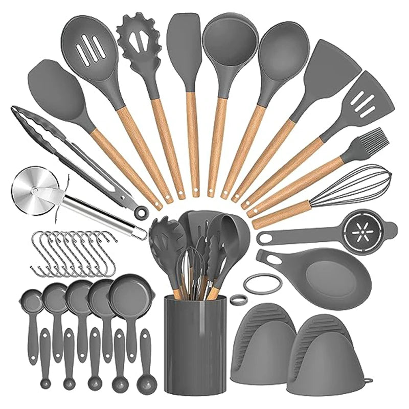 Set de 36 ustensiles de cuisine en silicone avec support