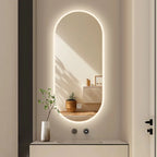 Miroir de salle de bain intelligent ovale avec écran tactile, miroir LED éclairé pour lavabo et maquillage, miroir mural long et petit miroir de courtoisie intelligent.
