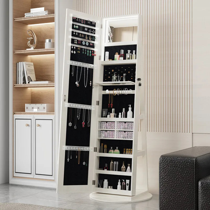 Miroir pleine longueur avec rangement pour bijoux et cosmétiques, armoire miroir du sol au plafond, meuble de rangement avec miroir intégré, idéal pour la maison et la coiffeuse