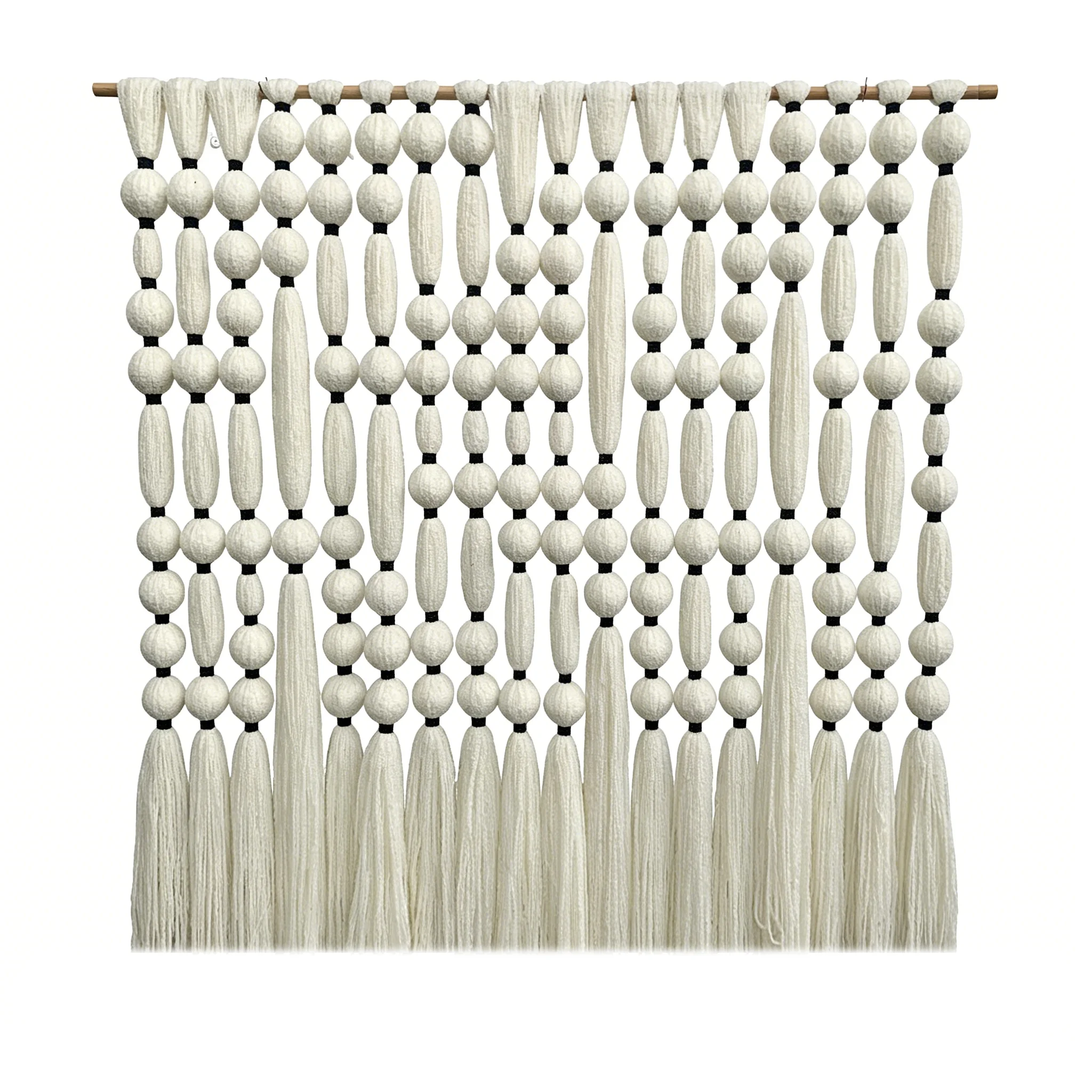 Décoration murale bohème en boules de coton nouées à la main, grande tenture macramé à pompons, idéale pour la décoration de vitrines de magasins de vêtements.