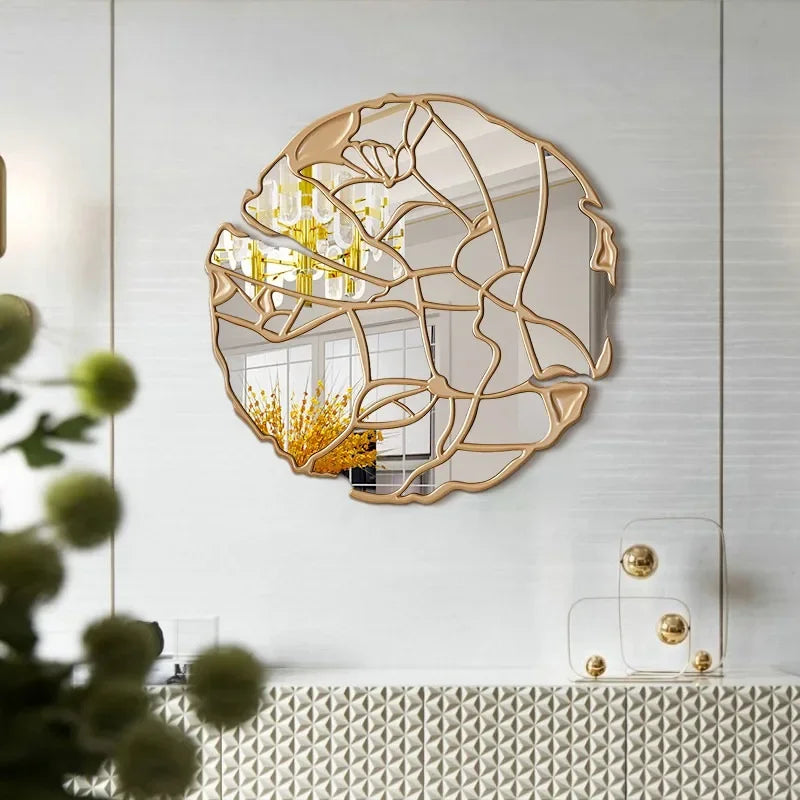 Miroir mural décoratif européen haut de gamme, design irrégulier luxueux, miroir mural pour restaurant, salon et décoration intérieure moderne.