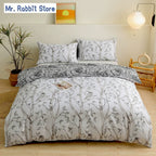 Ensemble 2/3 pièces pour lit Queen/King, housse de couette double avec imprimé floral vert et taies d’oreiller, style nordique, parure de lit confortable avec housse de couette.