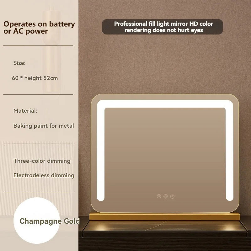 Grand miroir de maquillage LED intelligent de bureau avec éclairage, miroir de coiffeuse de table rotatif avec éclairage pour la maison