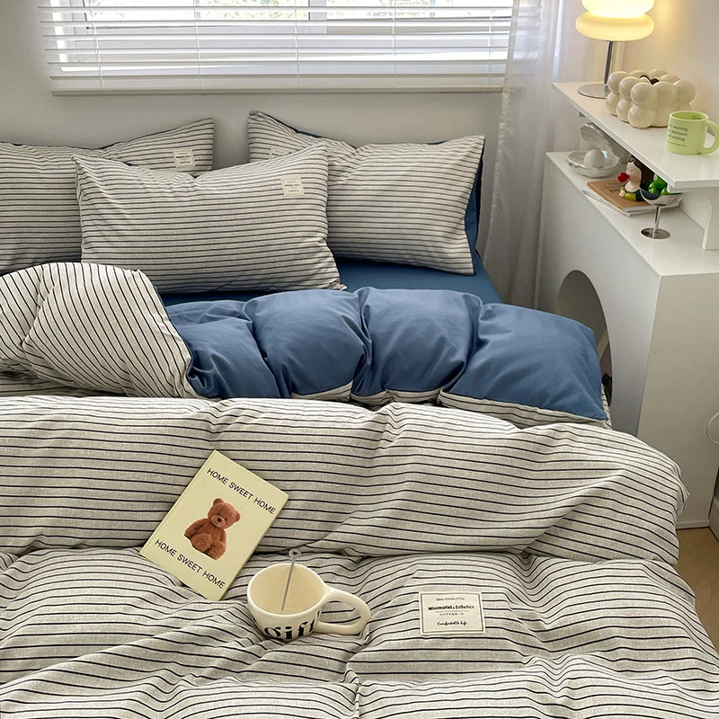 Parure de lit à carreaux, douce et agréable pour la peau, comprenant housse de couette, taies d’oreiller et drap de lit, linge de lit pour maison, disponible en tailles simple, double, Queen et King.