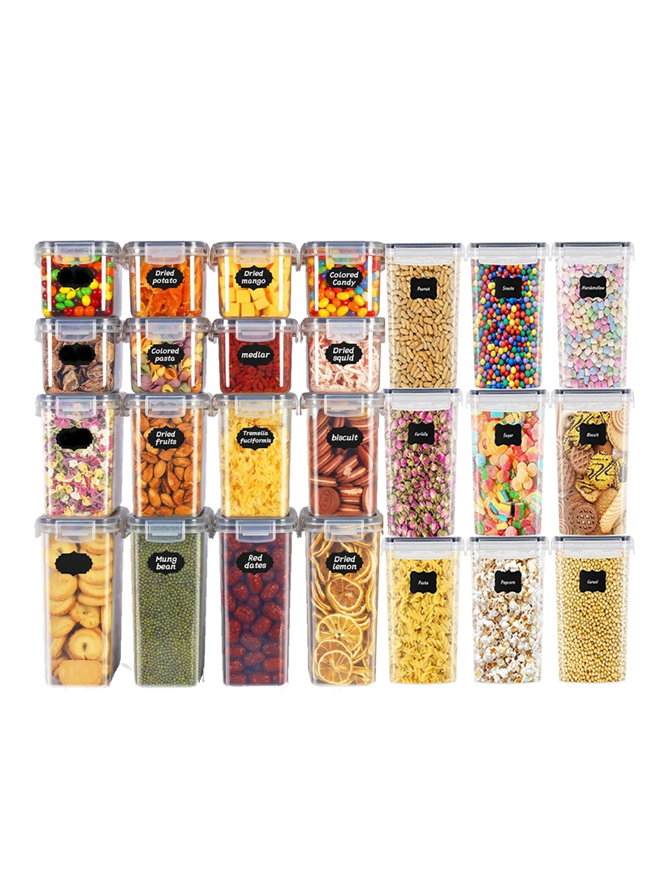48 pièces, boîtes hermétiques de conservation des aliments avec couvercles, contenants en plastique pour garde-manger, bocaux pour aliments secs, lactose, céréales, farine et sucre, avec étiquettes