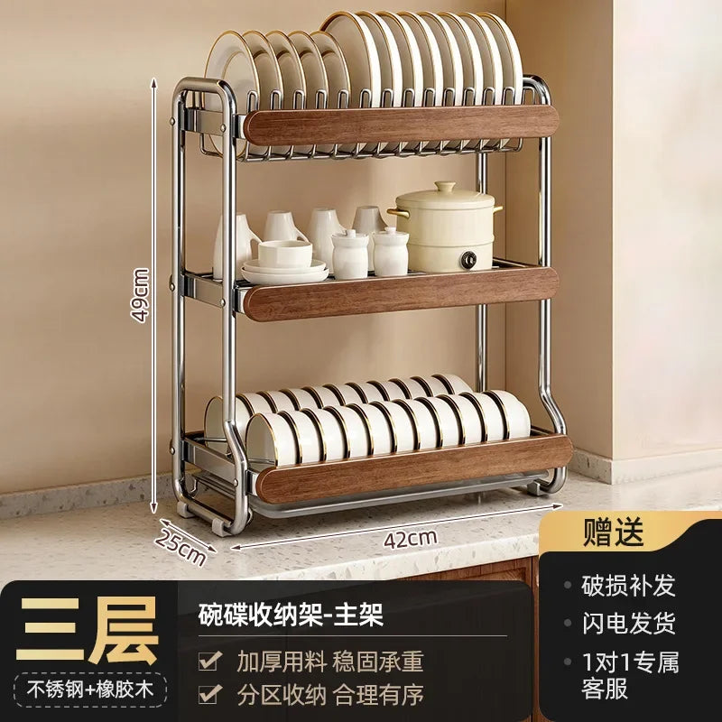 Étagère de rangement pour vaisselle en acier inoxydable, support de cuisine de comptoir multifonctionnel, égouttoir pour assiettes et bols