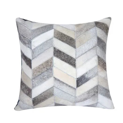 Housse de coussin en véritable cuir de vache 100 % naturel, 45 × 45 cm, motif vache marron crème, housse de coussin luxueuse pour décoration intérieure.