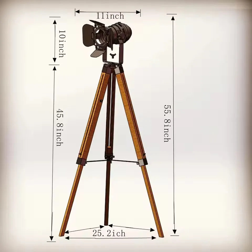 Lampadaire en bois avec LED, style industriel, rouge/noir, abat-jour type loft, design rustique et vintage, idéal pour le salon, le bureau ou la salle d’étude.