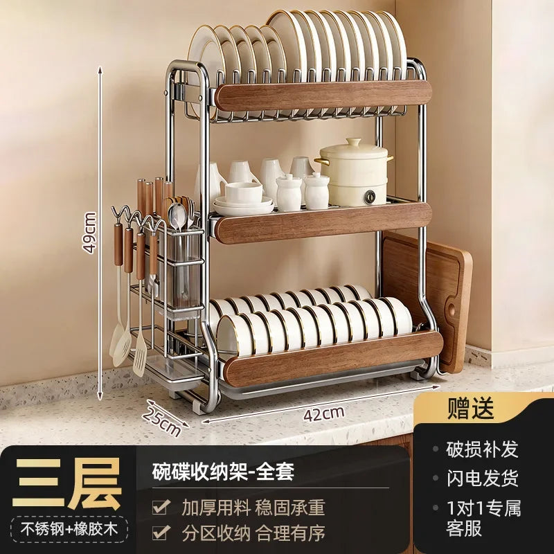 Étagère de rangement pour vaisselle en acier inoxydable, support de cuisine de comptoir multifonctionnel, égouttoir pour assiettes et bols