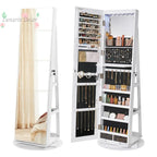 Armoire miroir pleine longueur rotative en bois massif – organisateur de bijoux et d’accessoires pour chambre à coucher – dressing mobile autoportant