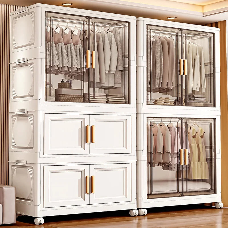 Boîte de rangement pliable en plastique, armoire simple pour chambre et dressing, meuble de rangement pour jouets, sans installation requise.
