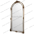 Miroir sur pied arqué rétro français en bois, miroir de sol pour la maison et la penderie.