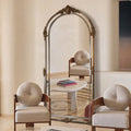 Miroir sur pied arqué rétro français en bois, miroir de sol pour la maison et la penderie.