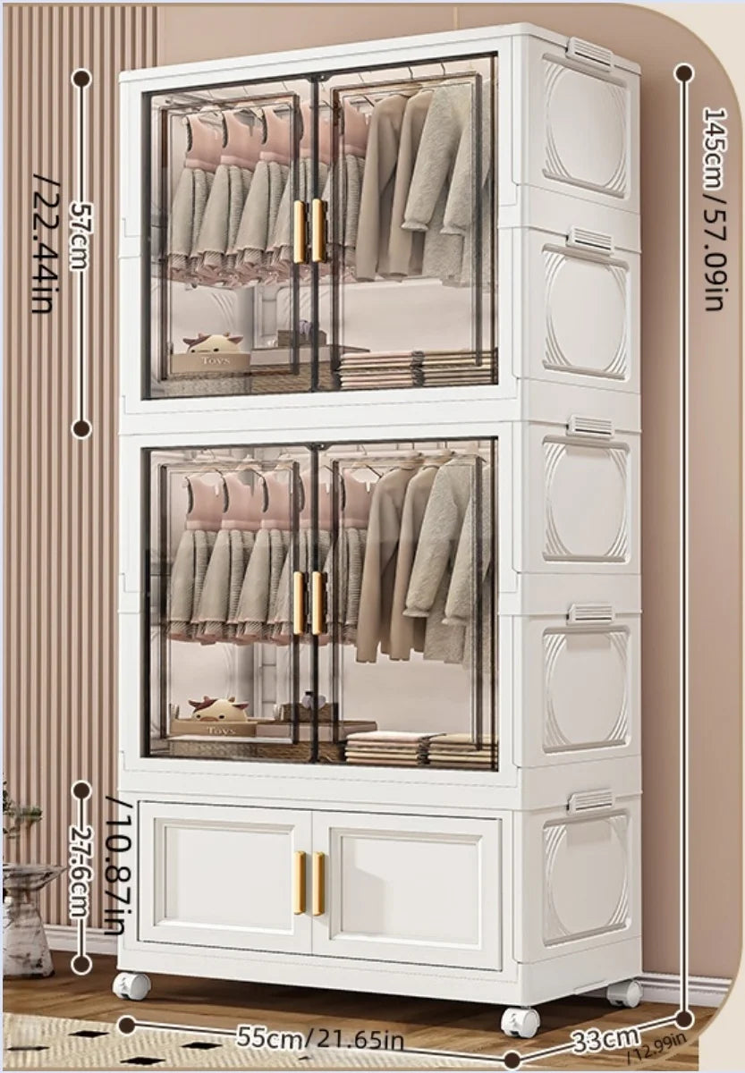 Boîte de rangement pliable en plastique, armoire simple pour chambre et dressing, meuble de rangement pour jouets, sans installation requise.