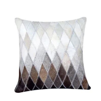 Housse de coussin en véritable cuir de vache 100 % naturel, 45 × 45 cm, motif vache marron crème, housse de coussin luxueuse pour décoration intérieure.