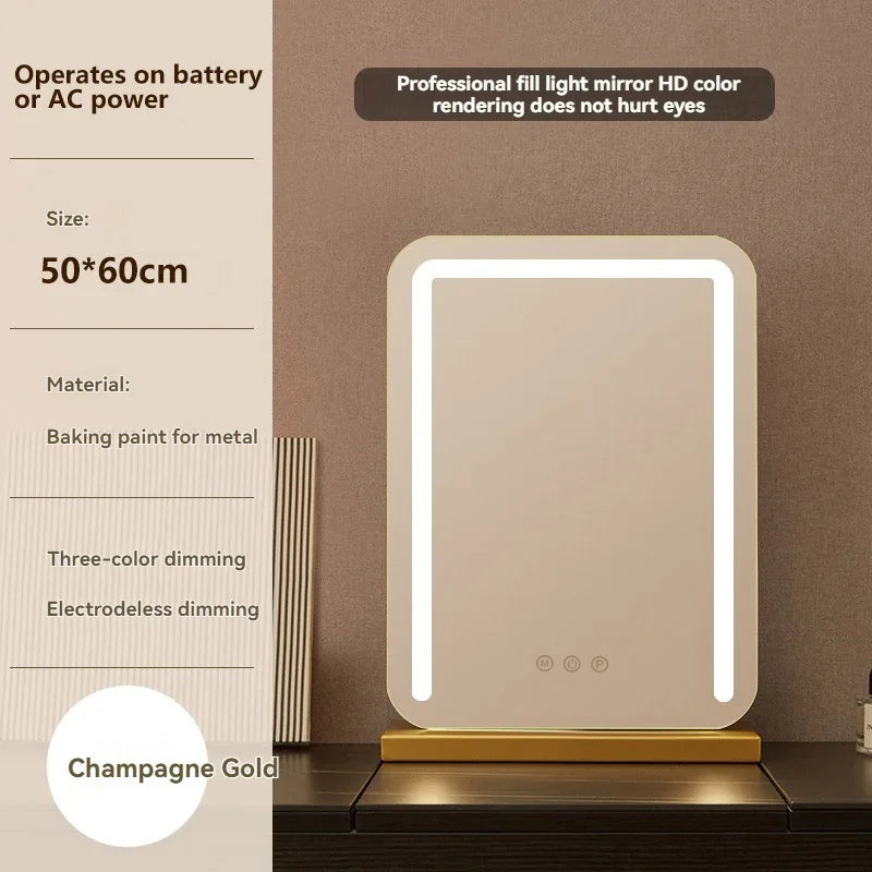 Grand miroir de maquillage LED intelligent de bureau avec éclairage, miroir de coiffeuse de table rotatif avec éclairage pour la maison