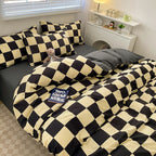 Parure de lit à carreaux, douce et agréable pour la peau, comprenant housse de couette, taies d’oreiller et drap de lit, linge de lit pour maison, disponible en tailles simple, double, Queen et King.