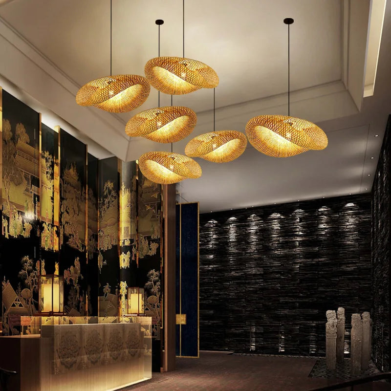 Suspension ZK20 en bambou tressé, diamètre 60/50/40 cm, luminaire LED suspendu pour plafond, en rotin tressé, idéal pour la décoration de la maison et de la chambre.
