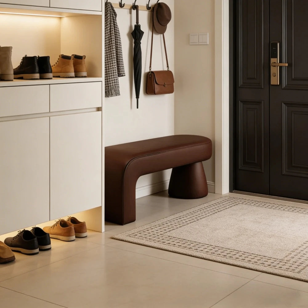 Banc à chaussures nordique rembourré avec rangement, pouf coffre avec assise matelassée longue, meuble pour entrée, couloir, chambre ou vestiaire.