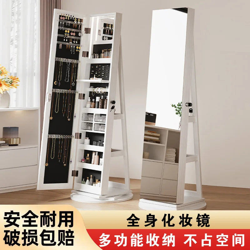 Miroir pleine longueur avec rangement pour bijoux et cosmétiques, armoire miroir du sol au plafond, meuble de rangement avec miroir intégré, idéal pour la maison et la coiffeuse