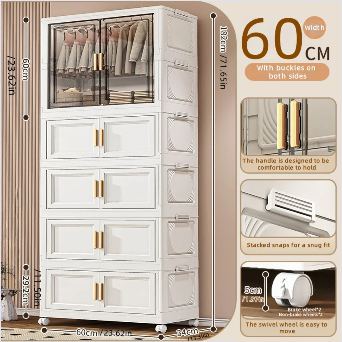 Boîte de rangement pliable en plastique, armoire simple pour chambre et dressing, meuble de rangement pour jouets, sans installation requise.
