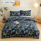 Ensemble 2/3 pièces pour lit Queen/King, housse de couette double avec imprimé floral vert et taies d’oreiller, style nordique, parure de lit confortable avec housse de couette.