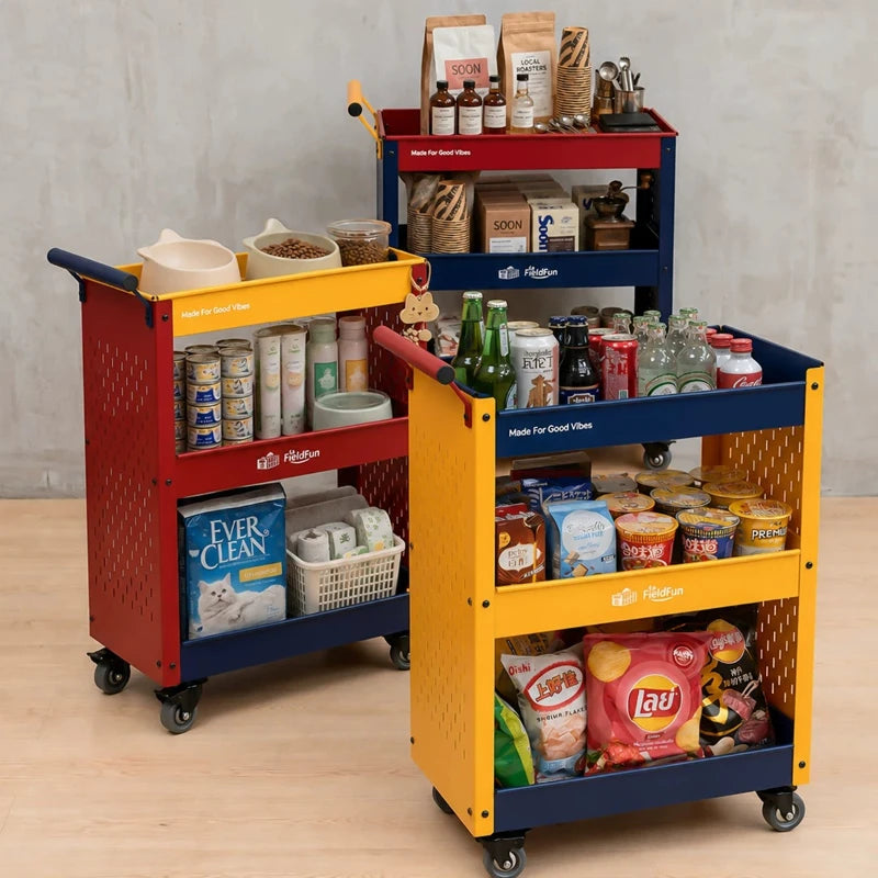 Desserte de rangement mobile avec panneau perforé, chariot roulant multifonctionnel, étagère et organisateur pour livres, collations et rangement à la maison