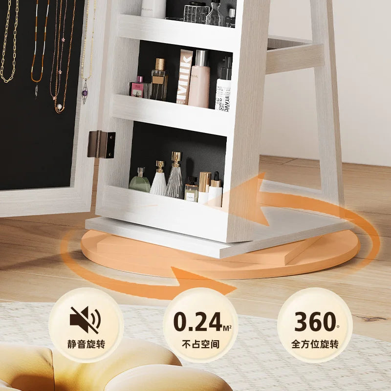 Miroir pleine longueur avec rangement pour bijoux et cosmétiques, armoire miroir du sol au plafond, meuble de rangement avec miroir intégré, idéal pour la maison et la coiffeuse