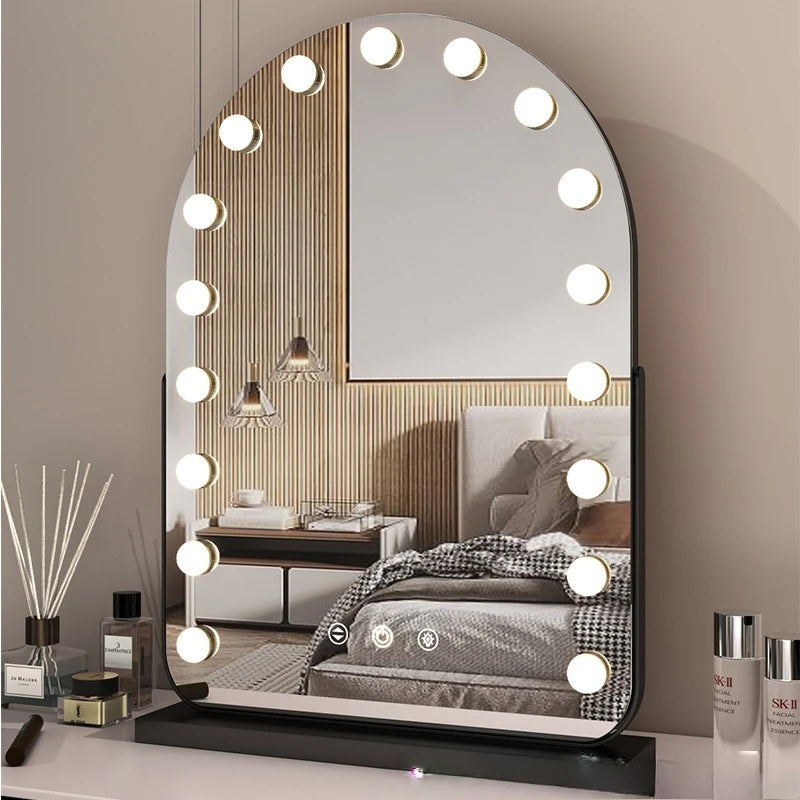 Miroir de maquillage LED avec éclairage, miroir de beauté portable pour salle de bain et chambre, miroir de bureau rechargeable
