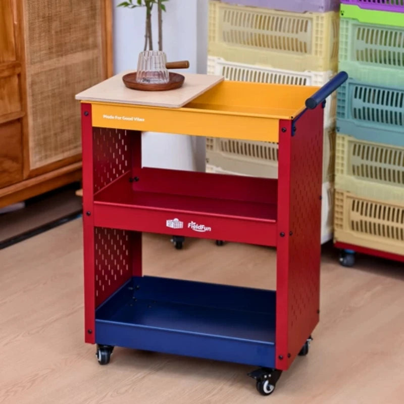 Desserte de rangement mobile avec panneau perforé, chariot roulant multifonctionnel, étagère et organisateur pour livres, collations et rangement à la maison
