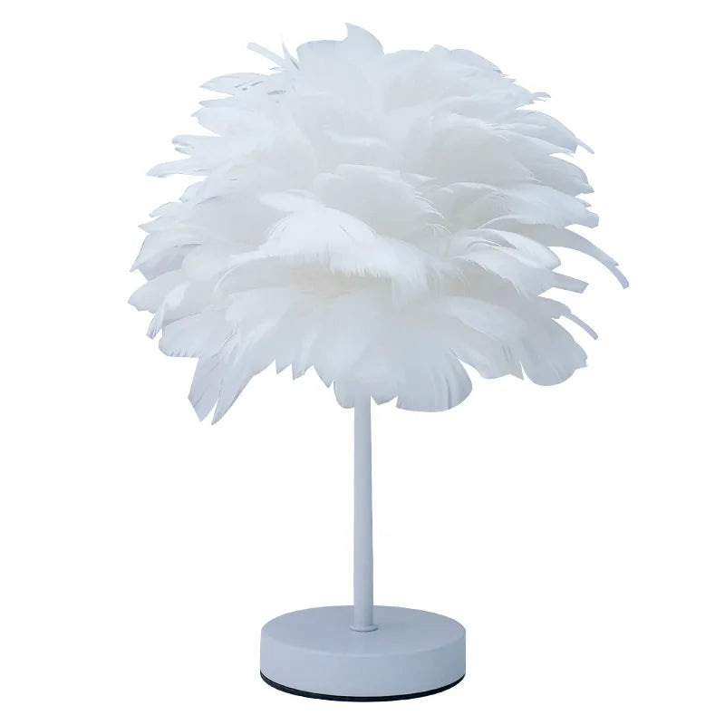 Nordic Decorative Feather Table Lamp Bedroom Bedside Lamp High Sense B & B Creative Ins Girl Heart Feather Lamp Light Luxury