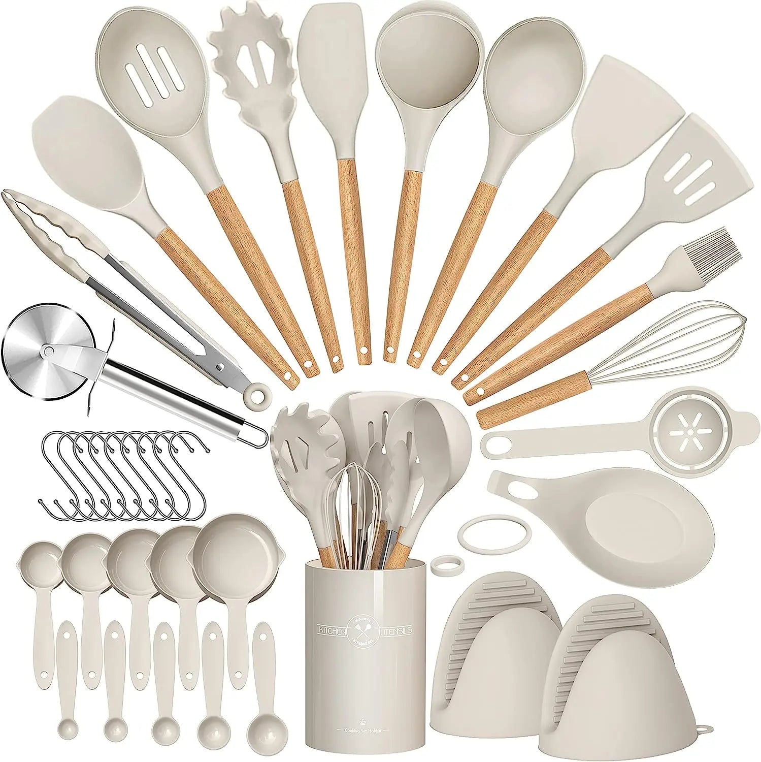 Set de 36 ustensiles de cuisine en silicone avec support