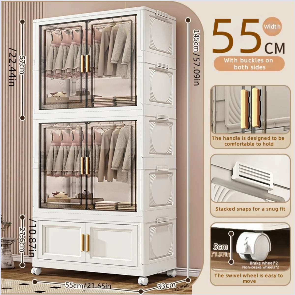 Boîte de rangement pliable en plastique, armoire simple pour chambre et dressing, meuble de rangement pour jouets, sans installation requise.