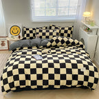 Parure de lit à carreaux, douce et agréable pour la peau, comprenant housse de couette, taies d’oreiller et drap de lit, linge de lit pour maison, disponible en tailles simple, double, Queen et King.