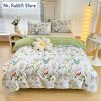 Ensemble 2/3 pièces pour lit Queen/King, housse de couette double avec imprimé floral vert et taies d’oreiller, style nordique, parure de lit confortable avec housse de couette.