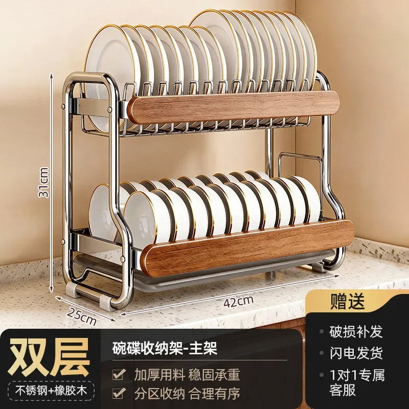 Étagère de rangement pour vaisselle en acier inoxydable, support de cuisine de comptoir multifonctionnel, égouttoir pour assiettes et bols