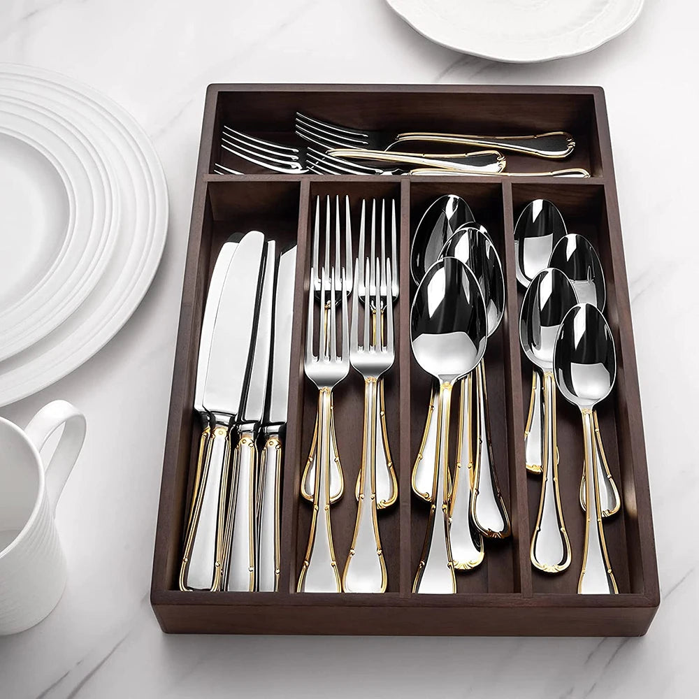 Service de couverts 24 pièces pour 6 personnes, en acier inoxydable 18/10, finition miroir, pour pendaison de crémaillère, restaurant, mariage et fêtes