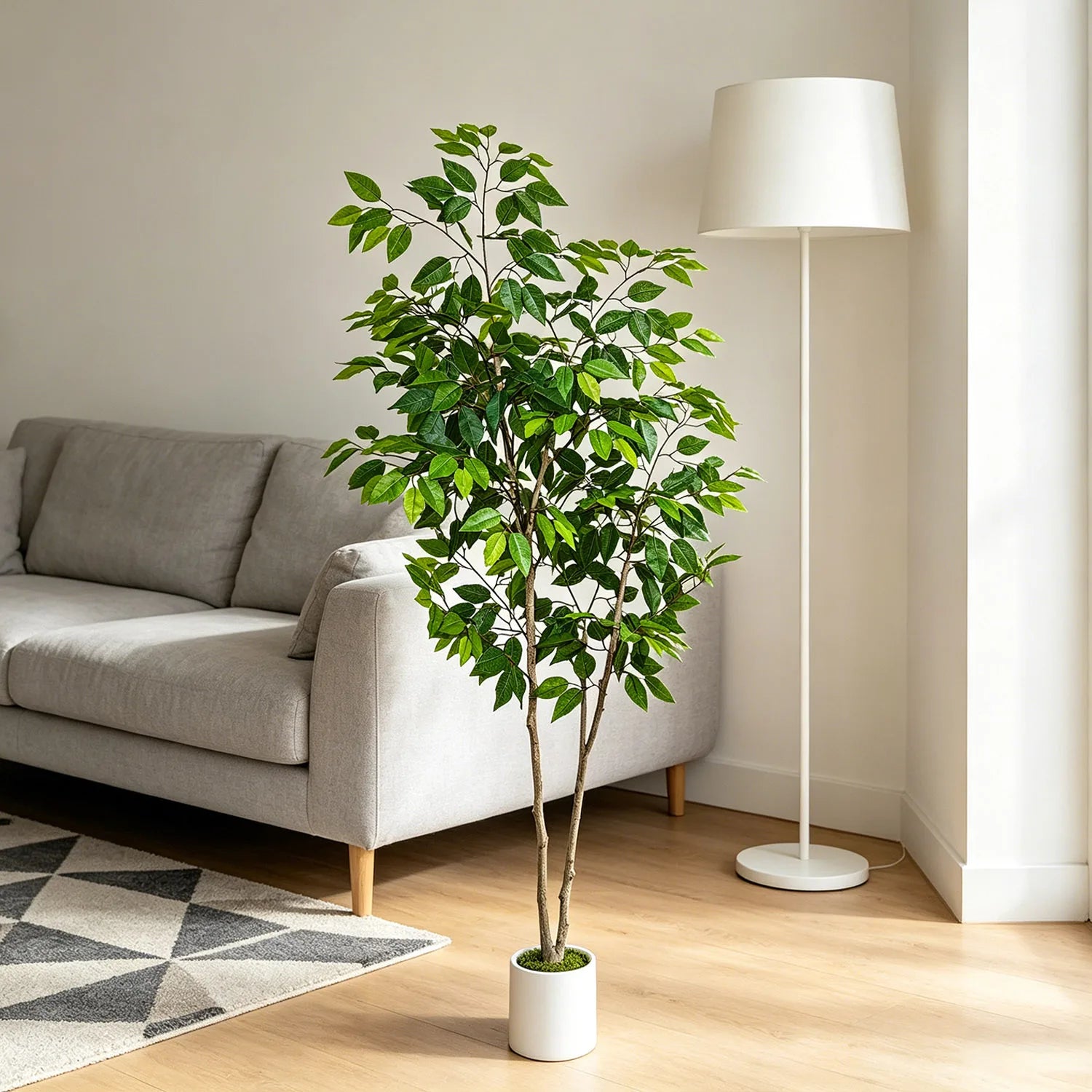 Ficus artificiel de 140 à 210 cm, plante artificielle à double tronc, décoration végétale synthétique pour intérieur, salon et maison.