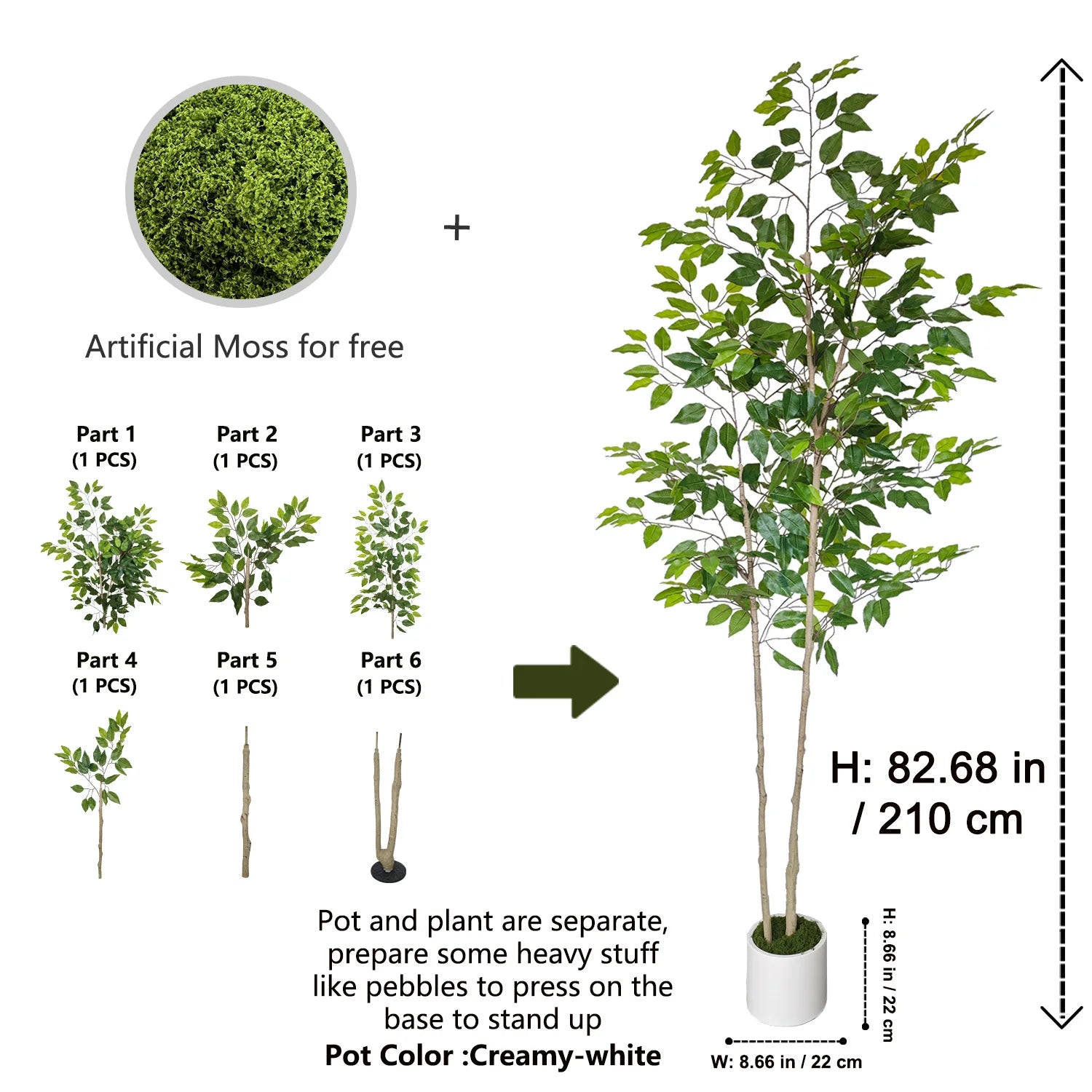 Ficus artificiel de 140 à 210 cm, plante artificielle à double tronc, décoration végétale synthétique pour intérieur, salon et maison.