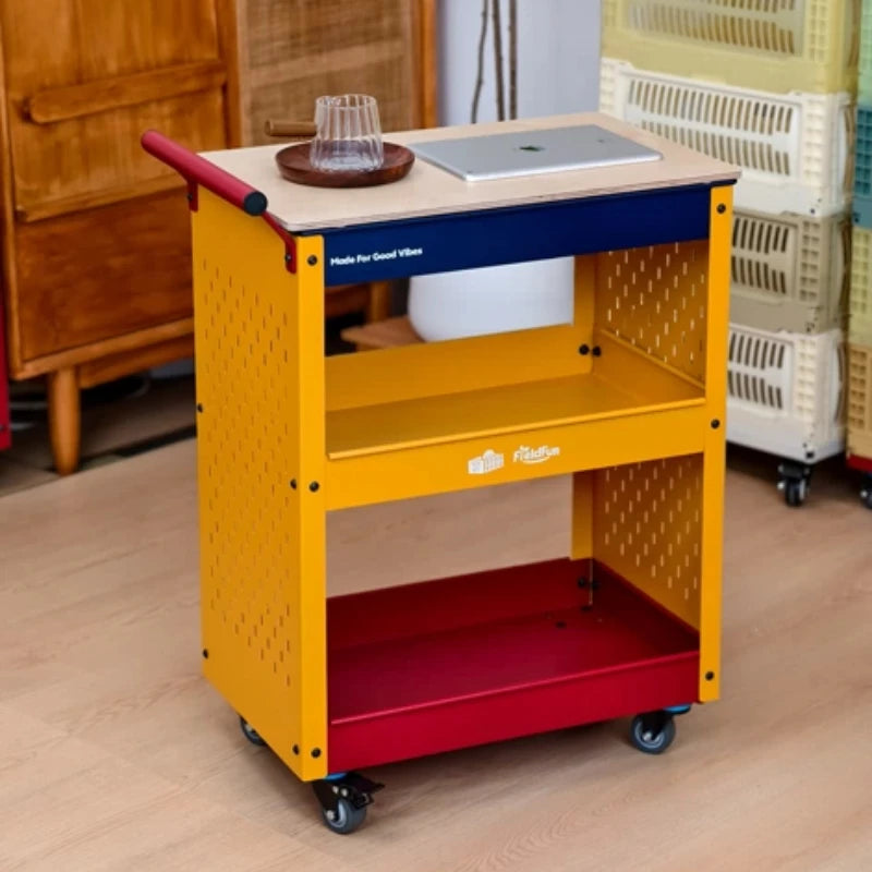 Desserte de rangement mobile avec panneau perforé, chariot roulant multifonctionnel, étagère et organisateur pour livres, collations et rangement à la maison