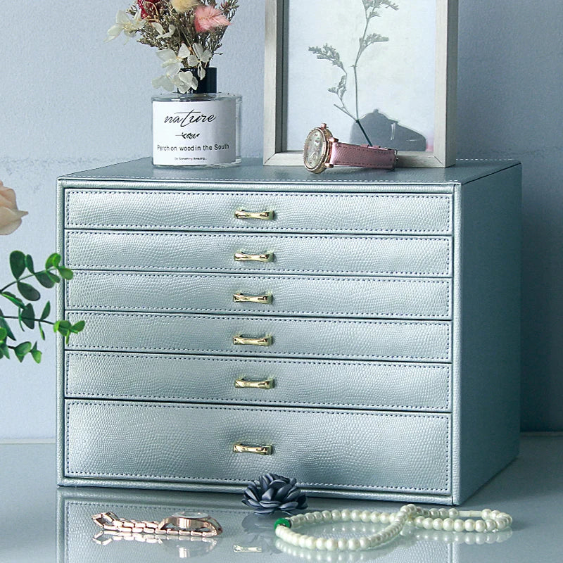 6 Layers PU Leather Jewelry Box Storage Case Display Organizer Ring Necklace Earring Collection for Gifts