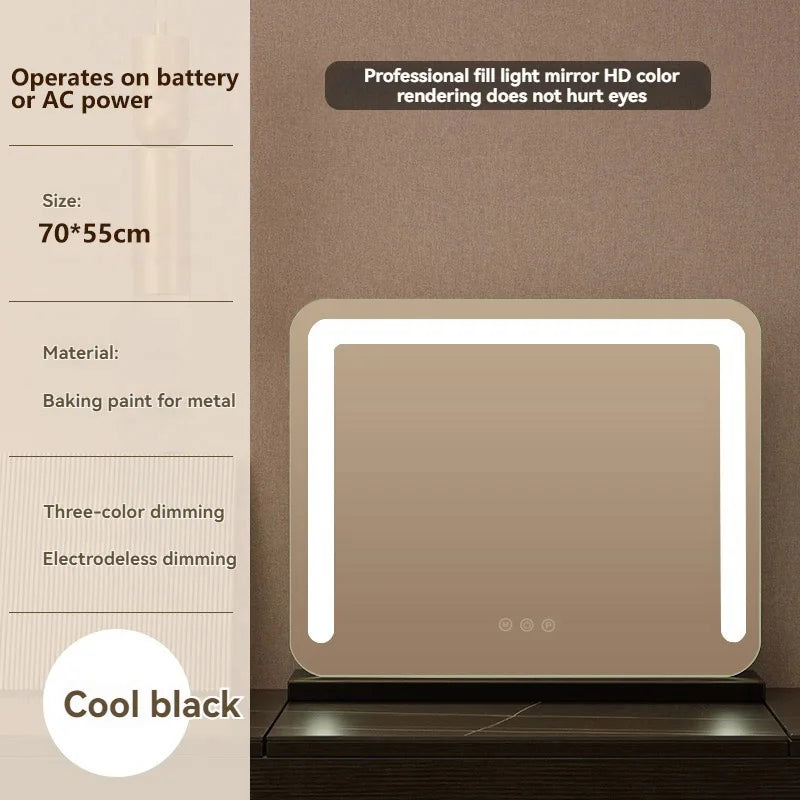 Grand miroir de maquillage LED intelligent de bureau avec éclairage, miroir de coiffeuse de table rotatif avec éclairage pour la maison