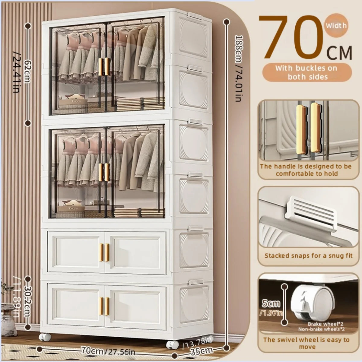 Boîte de rangement pliable en plastique, armoire simple pour chambre et dressing, meuble de rangement pour jouets, sans installation requise.