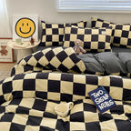 Parure de lit à carreaux, douce et agréable pour la peau, comprenant housse de couette, taies d’oreiller et drap de lit, linge de lit pour maison, disponible en tailles simple, double, Queen et King.
